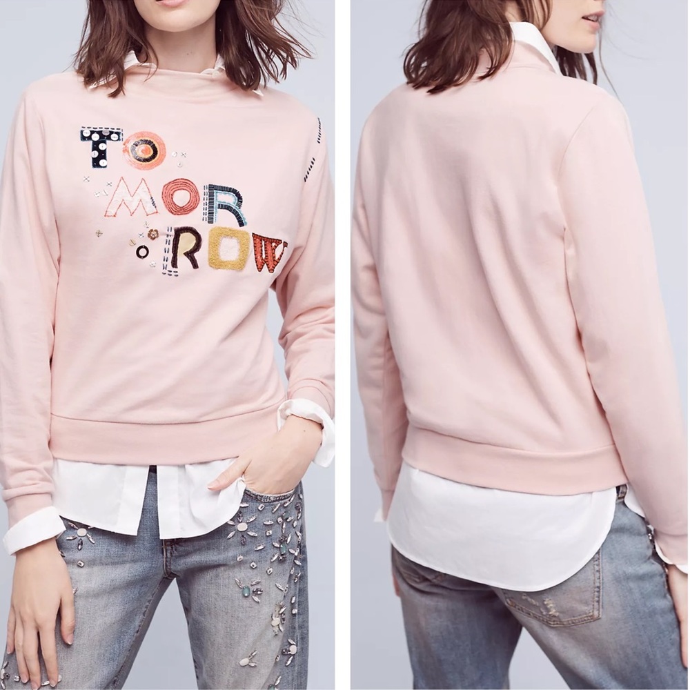 Anthropologie Postmark 100% Cotton Blush Pink Mock Neck Tomorrow Sweatshirt